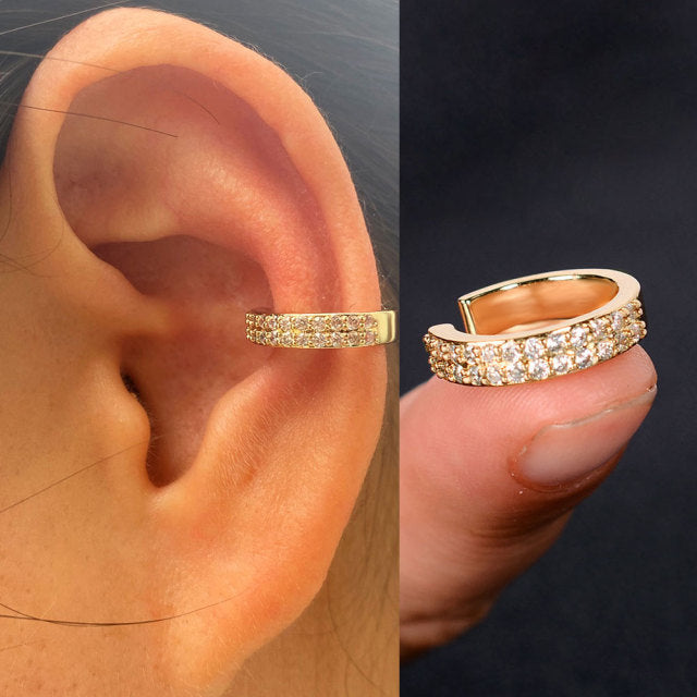 1Pc Hollow Geometry Rainbow CZ Cuff Wrap Clip On Earrings Women Girls Climber Ear Cartilage Bone Clips Fake Earring Non Piercing